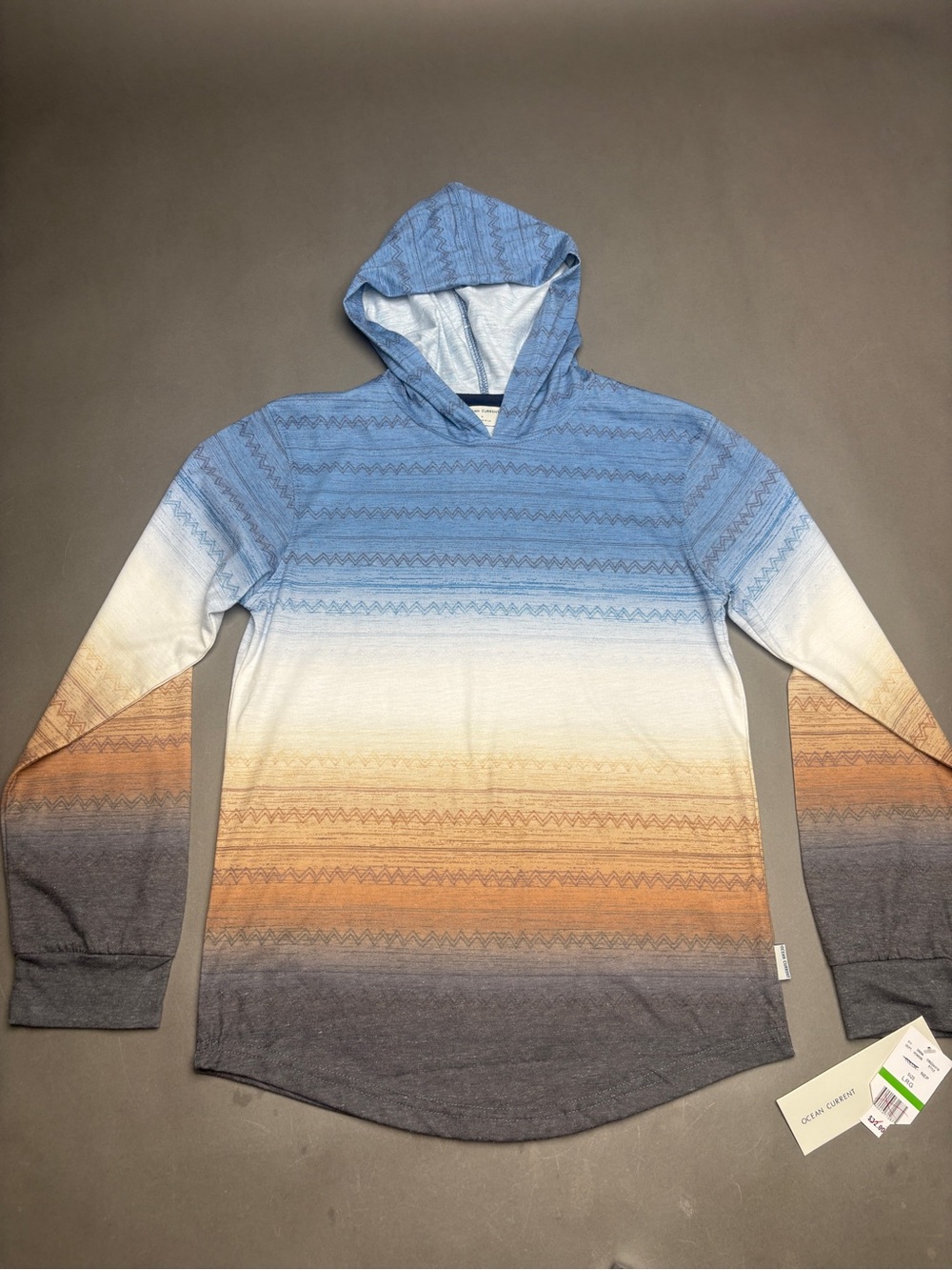 Ocean Current Boys Latge Ombre Hooded Sweater in Blue, White & Brown